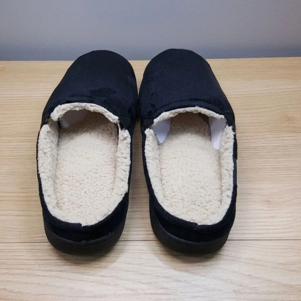 ISOTONER Slippers Mens Size 9.5 10.5 Black Slip On Plush Advanced Memory Foam